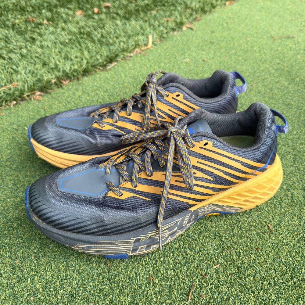 Hoka One One Speedgoat 4 Trail Running Shoes Mens 10 Gray Yellow Vibram